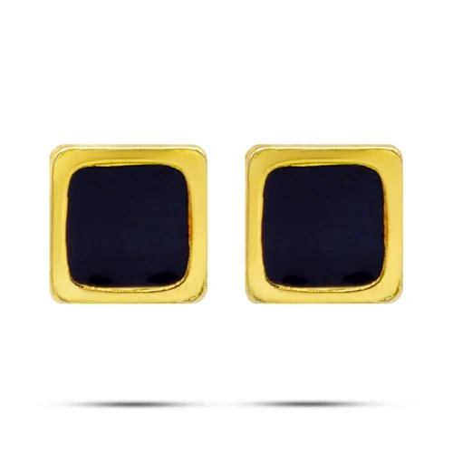 Aretes Acero Inoxidable Dorado Mujer Broquel Cuadro Negro