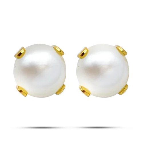 Aretes Acero Inox Dorado Mujer Broquel Dormilón Perla