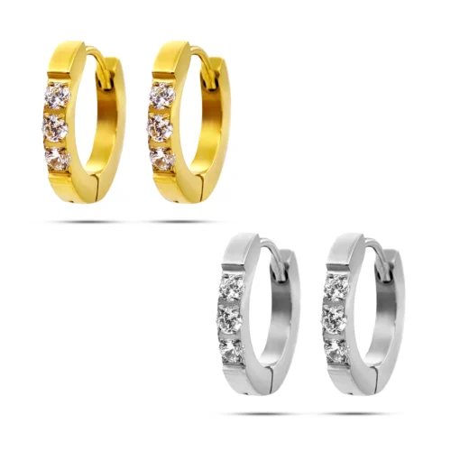 Aretes Acero Inox Mujer Huggies Delgados Tres Cristales