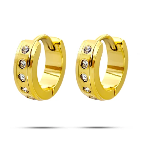 Aretes huggies acanalados con cristales transparentes de acero inoxidable para mujer, diseño de mini arracada de 13 x 4 mm disponible en dorado y plateado