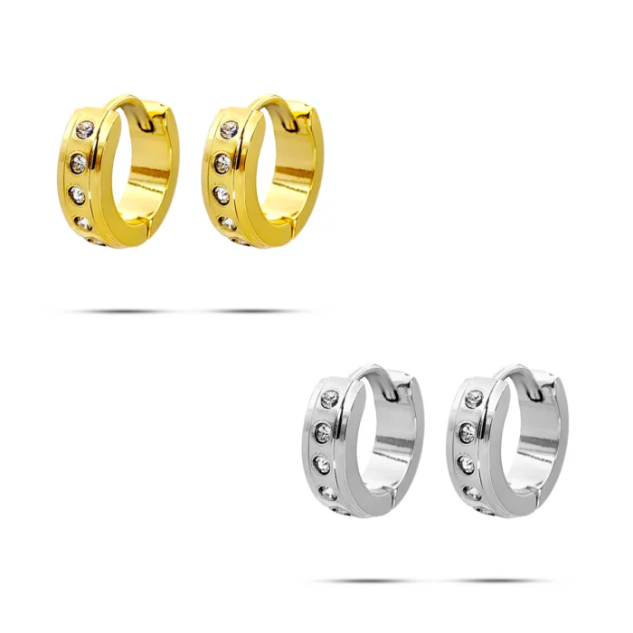 Aretes Acero Inoxidable Mujer Huggies Acanalada Cristales
