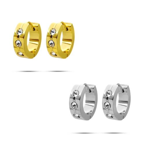Aretes Acero Inoxidable Mujer Huggies Cristales Linea Media