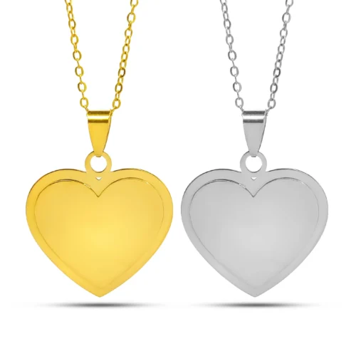 Collar Acero Inox Corazon Liso Escalonado Para Grabado