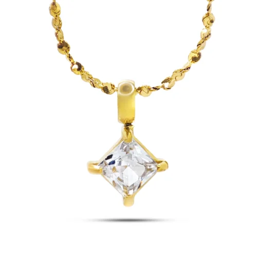 Collar con zirconia de acero inoxidable dorado con mini dije rombo solitario y cadena ajustable de 45+5 cm