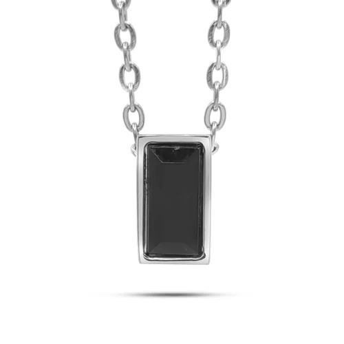 Collar Acero Plateado Urna Cristal Negro Rectangular