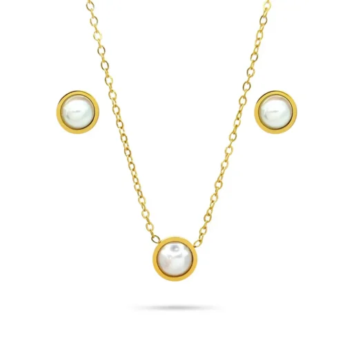 Set Joyería Acero Inoxidable Mujer Perla Minimalista