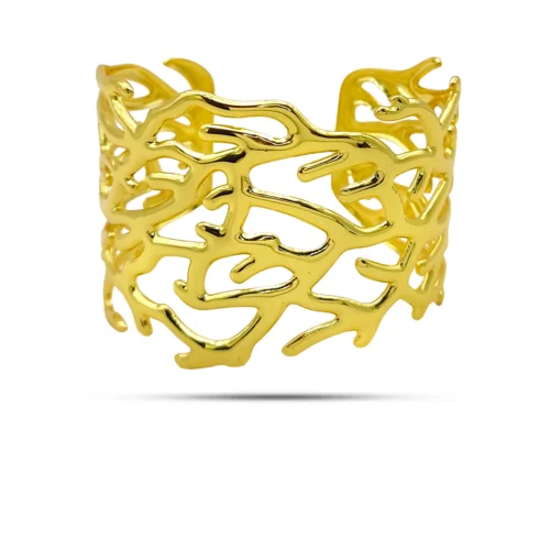 Pulsera Acero Inoxidable Dorado Diseño Coral Ancho Abierto